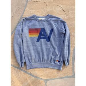 Aviator Nation AV Logo Graphic Pattern Rainbow Sweatshirt Heather Grey S ES